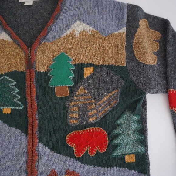 Vintage Northern Isles Cabin Scene Sweater Cabincore Outdoors Grandmacore M - Picture 6 of 10